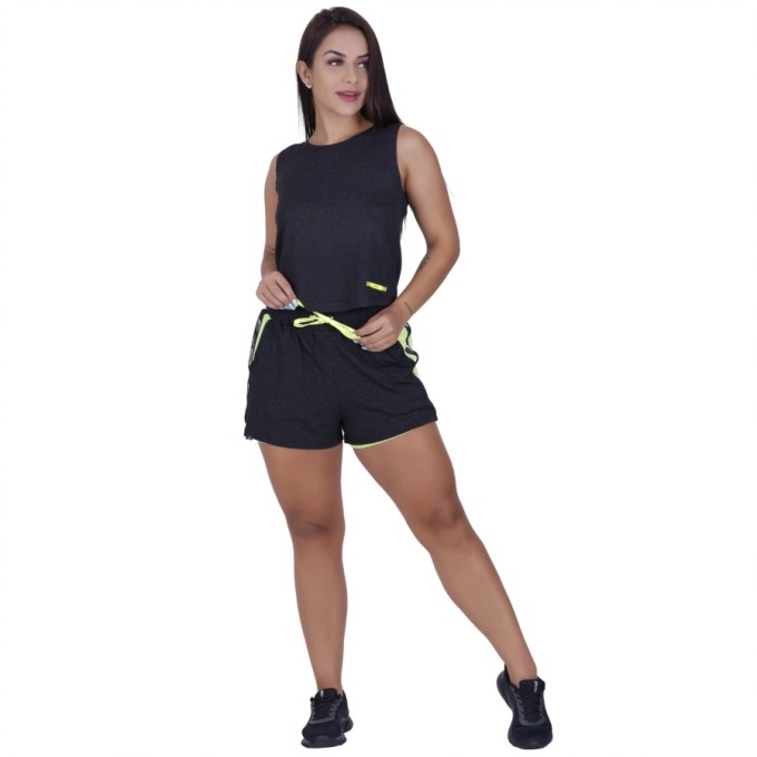 Conjunto short soltinho e camiseta feminina esportiva poliamida