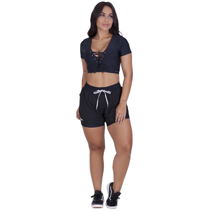 Conjunto Fitness Short Viscose Short interno e Cropped Bojo