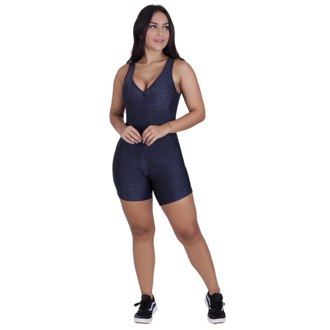 Macaquinho Fitness Feminino Estampado Trilobal Cirre Poliamida