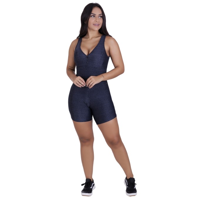 Macaquinho Fitness Feminino Estampado Trilobal Cirre Poliamida