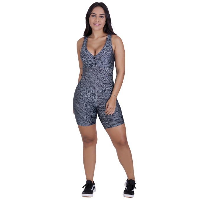 Macaquinho Fitness Feminino Estampado Trilobal Cirre Poliamida