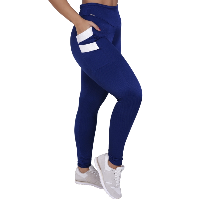 Calça Legging Fitness Bolso Recortes Poliamida Fio Brilho