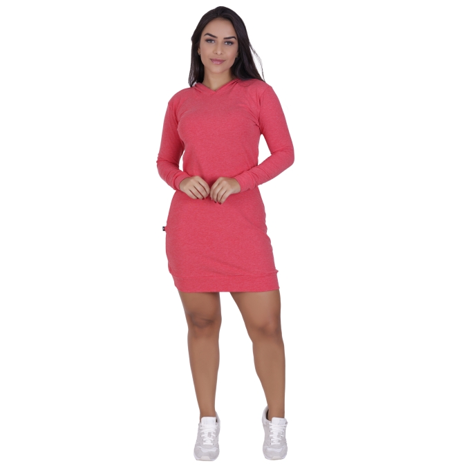 Vestido Blusão Manga Longa Esportivo Moletinho Capuz