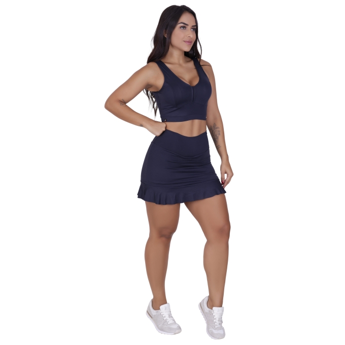 Conjunto Short Saia e Top Cropped Fitness Poliamida Suplex Light