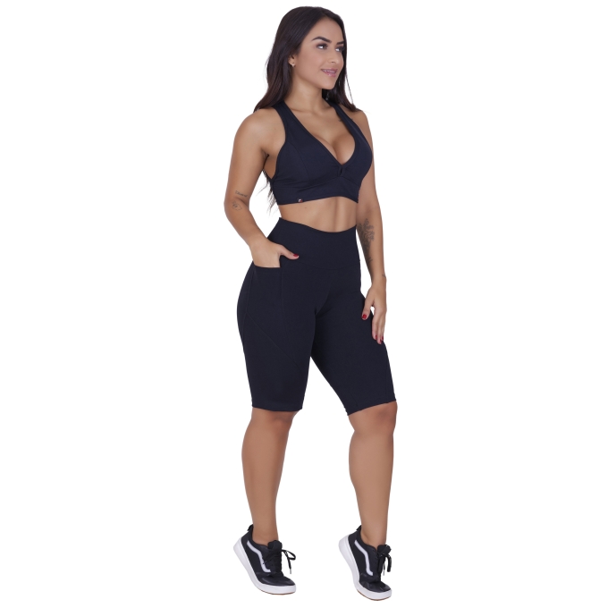 Conjunto Bermuda Ciclista Bolso + Top Bojo Suplex Poliamida