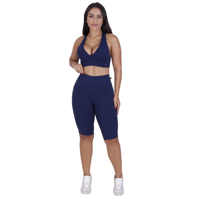 Conjunto Bermuda Ciclista Bolso + Top Bojo Suplex Poliamida