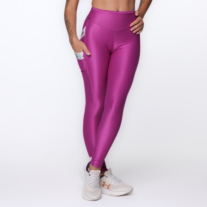 Calça Fitness Feminina Cós Alto Bolso Lateral Recortes Poliamida