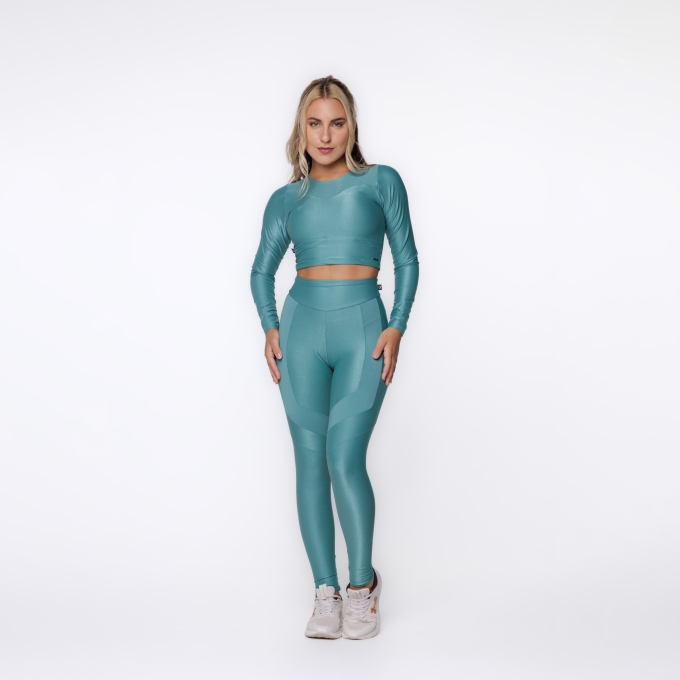 Conjunto Legging Empina Bumbum e Cropped Manga Longa Poliamida