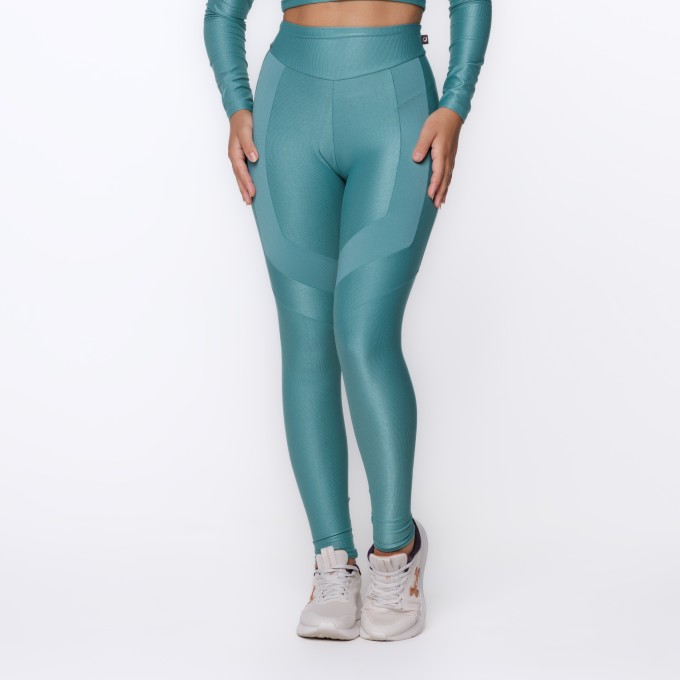 Calça Legging Fitness Empina Bumbum Poliamida Brilho Laminado