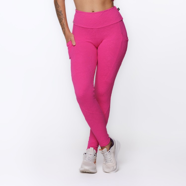 Calça Legging Fitness Feminina Bolso Lateral Jacquard Poliamida