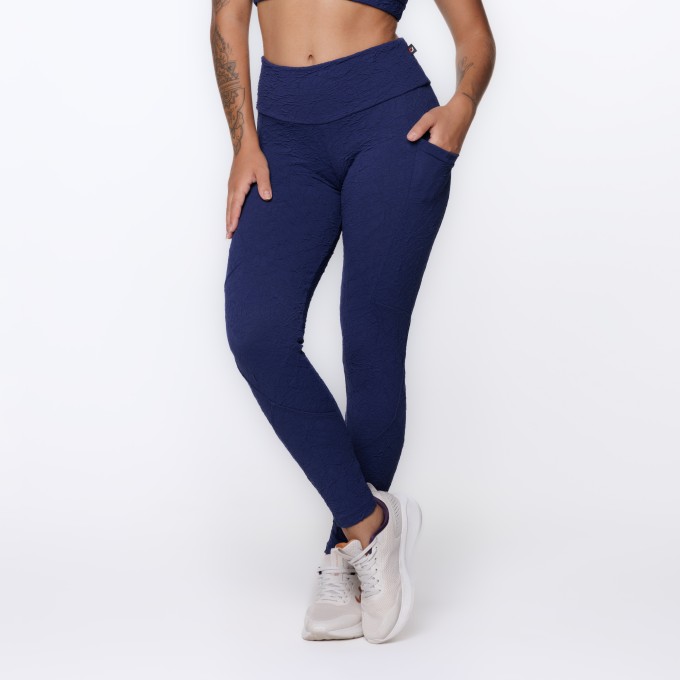 Calça Legging Fitness Feminina Bolso Lateral Jacquard Poliamida