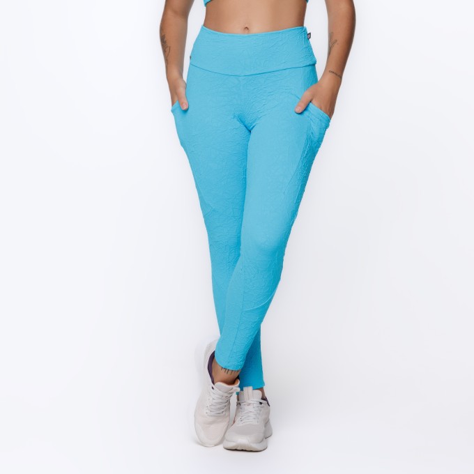 Calça Legging Fitness Feminina Bolso Lateral Jacquard Poliamida