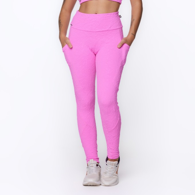 Calça Legging Fitness Feminina Bolso Lateral Jacquard Poliamida