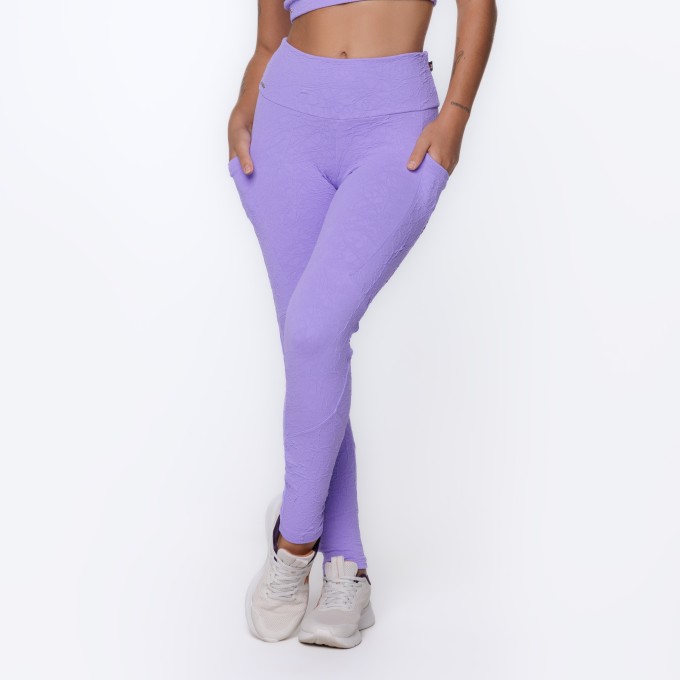 Calça Legging Fitness Feminina Bolso Lateral Jacquard Poliamida