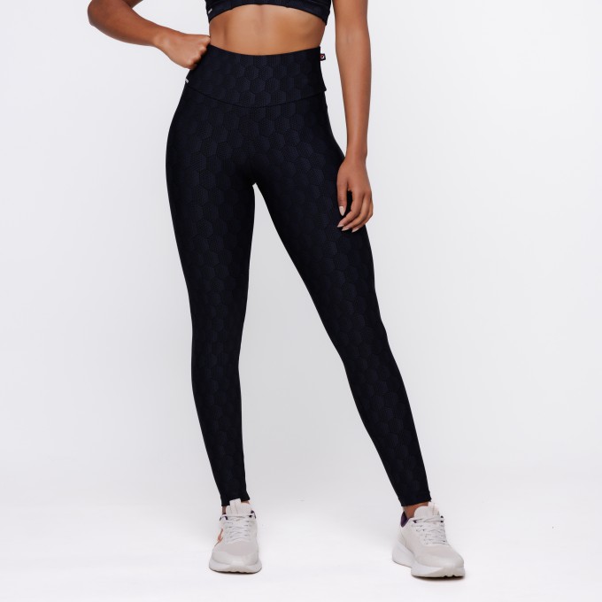 Calça Legging Fitness Feminina Texturizada Cintura Alta Poliamida