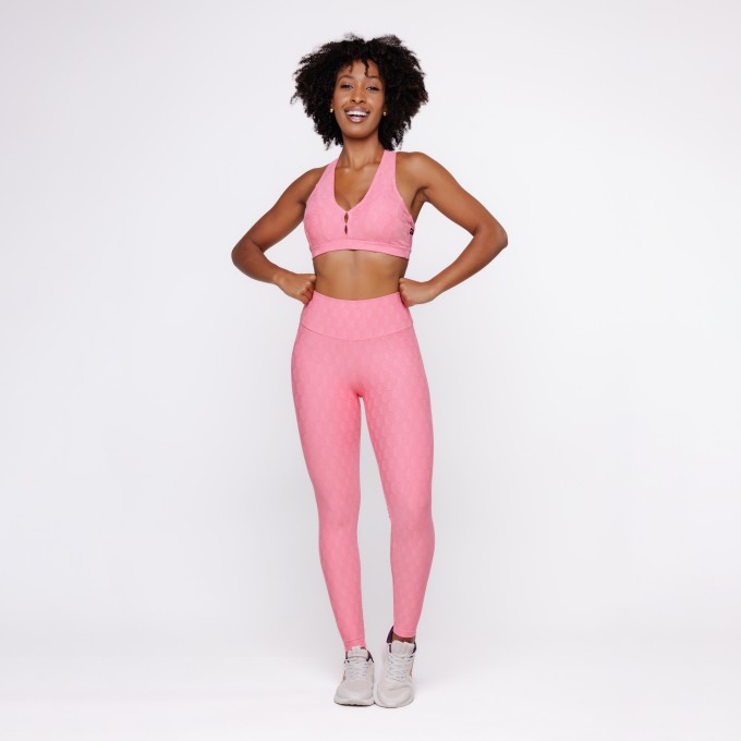 Conjunto Calça Legging Fitness Cós Alto e Top Bojo Feminino Poliamida