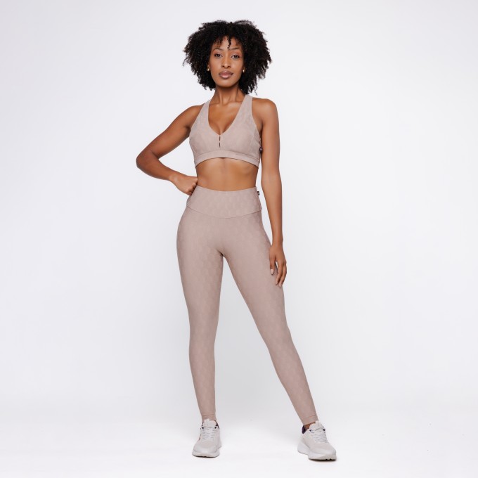 Conjunto Calça Legging Fitness Cós Alto e Top Bojo Feminino Poliamida