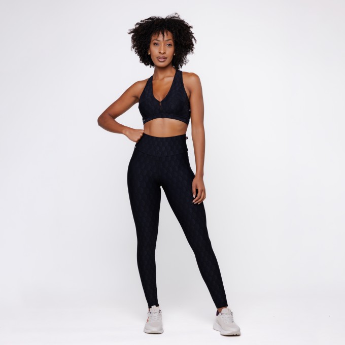 Conjunto Calça Legging Fitness Cós Alto e Top Bojo Feminino Poliamida