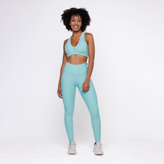 Conjunto Calça Legging Fitness Cós Alto e Top Bojo Feminino Poliamida