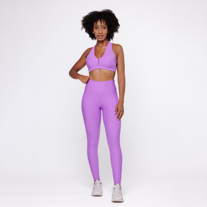 Conjunto Calça Legging Fitness Cós Alto e Top Bojo Feminino Poliamida