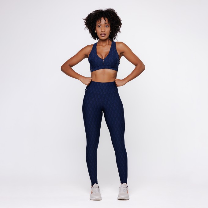 Conjunto Calça Legging Fitness Cós Alto e Top Bojo Feminino Poliamida