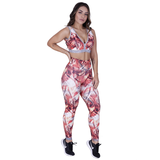 Calça Legging Fitness Estampada Proteção Uv50+ Cintura Alta