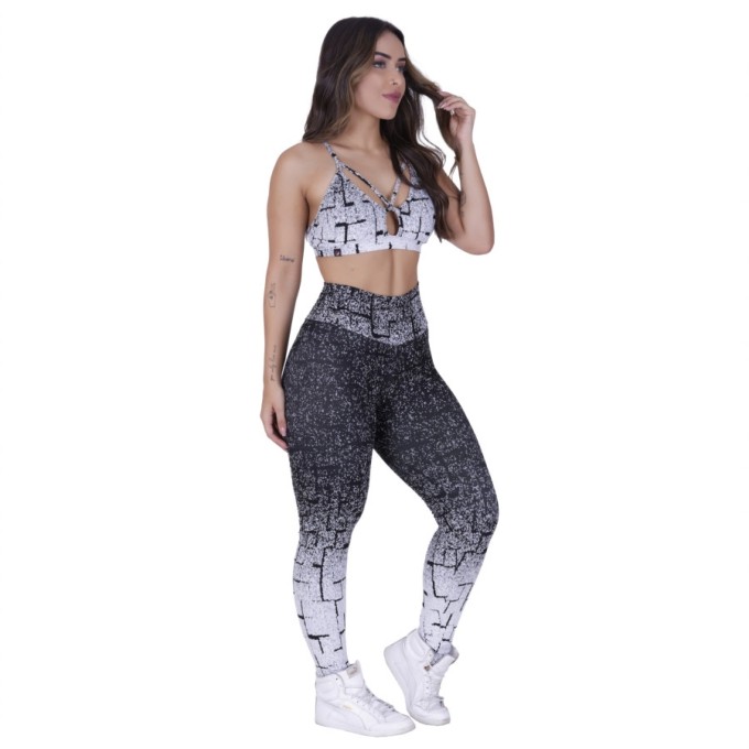 Calça Legging Fitness Degrade Cós Alto Poliamida