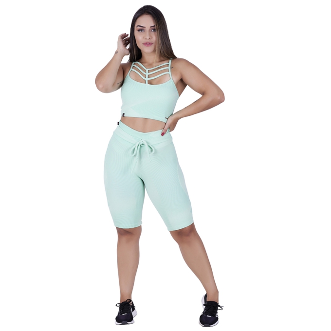 Conjunto Fitness Bermuda Empina Bumbum e Top Tiras Bojo