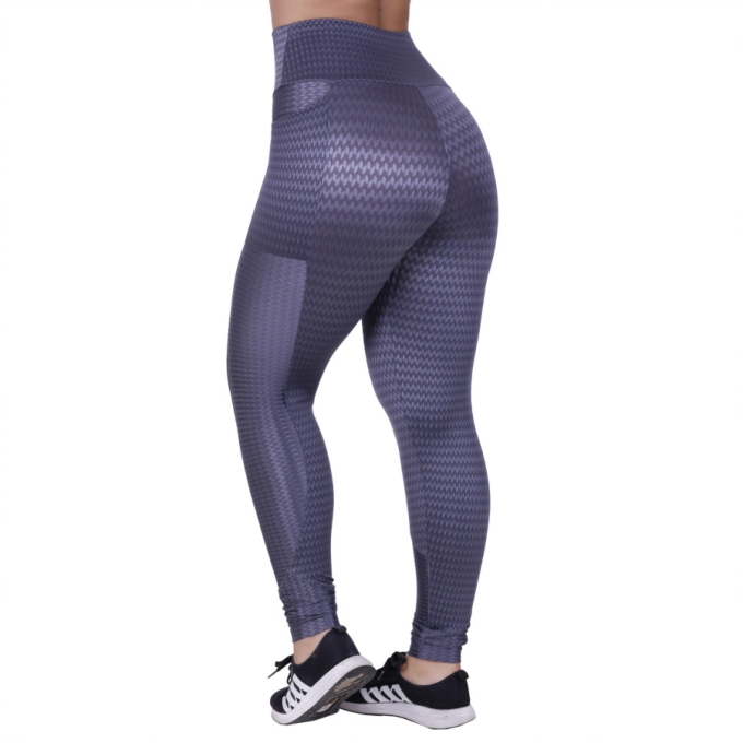 Calça Legging Fitness Com Bolso Cirrê Textura Brilho O