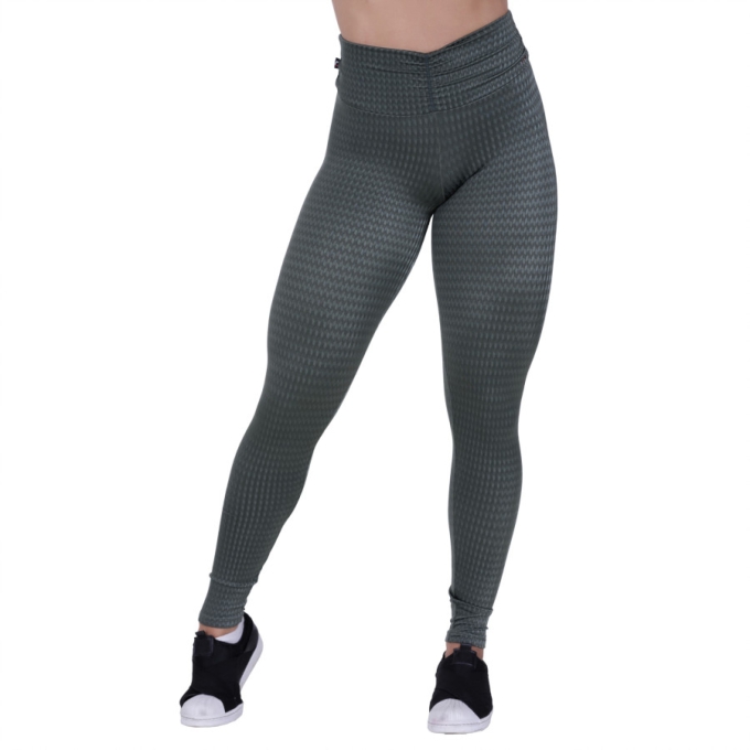 Legging Fitness Franzido Cós Cirre Texturado Brilho