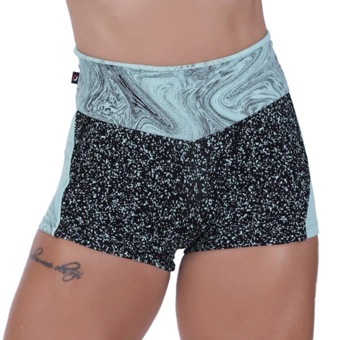 Short Curto Fitness Feminino Recortes Poliamida Cós Alto Orbis