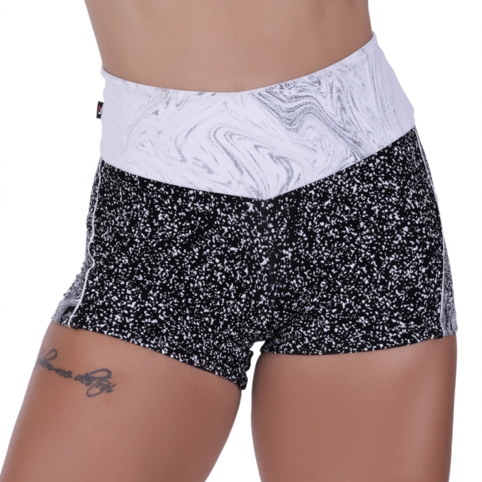 Short Curto Fitness Feminino Recortes Poliamida Cós Alto Orbis