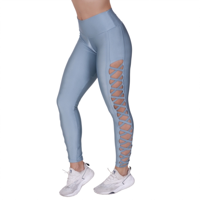 Legging Fitness Femininas Tiras Lateral Cós Alto Cirrê Liso Orbis