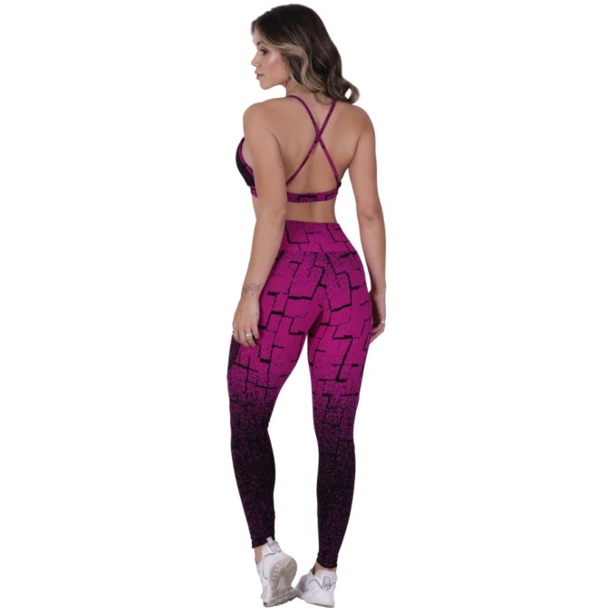 Conjunto Legging Fitness Degrade Recortes e Top Tiras Bo