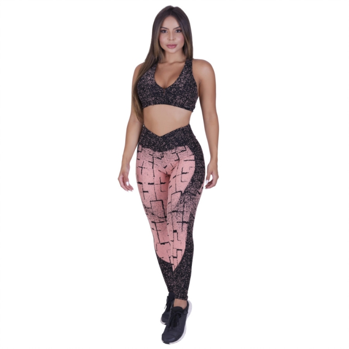 Conjunto Legging Recortes Cós Transpasse e Top Cruzado Costas Fi