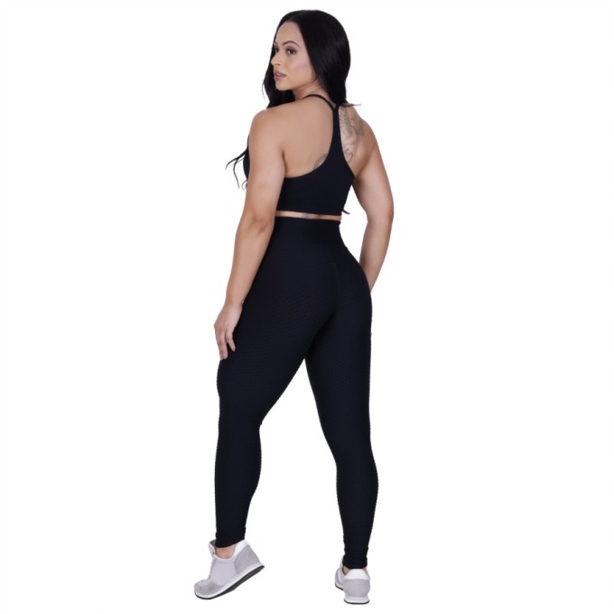 Legging fitness cós alto textura relevo modeladora