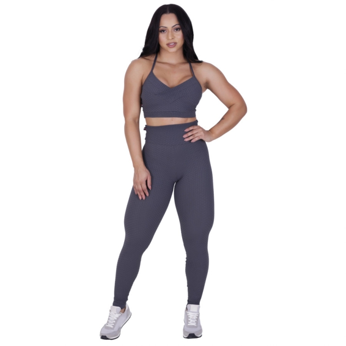 Legging fitness cós alto textura relevo modeladora