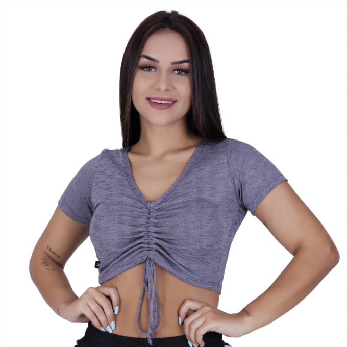 Cropped feminino curto de algodão com bojo e forro