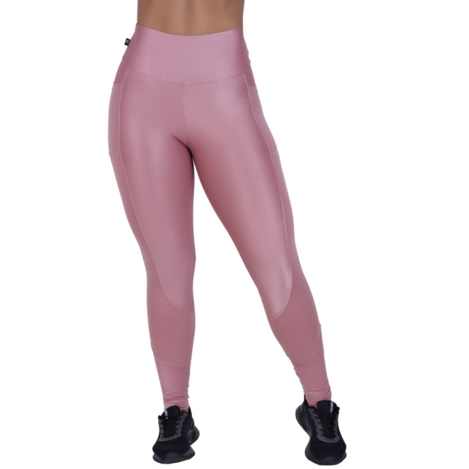 Legging Fitness Fusô Bolsos Laterais Efeito Brilho Suav