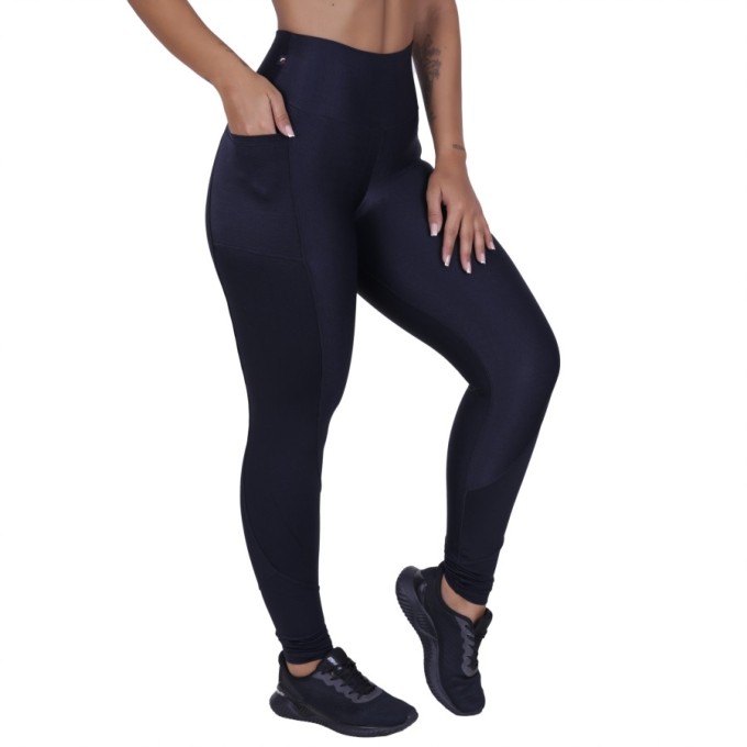 Legging Fitness Fusô Bolsos Laterais Efeito Brilho Suav