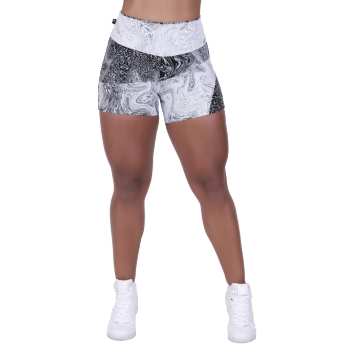 Short academia feminino jacquar poliamida degrade cintura alta