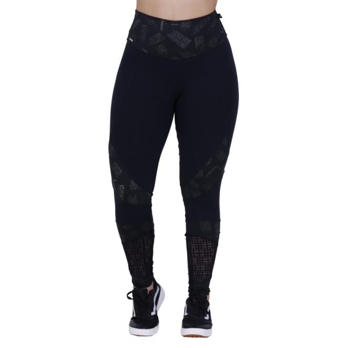 Calça Legg Supplex Recortes Refletivo Frente e Cós Detalhe Tela