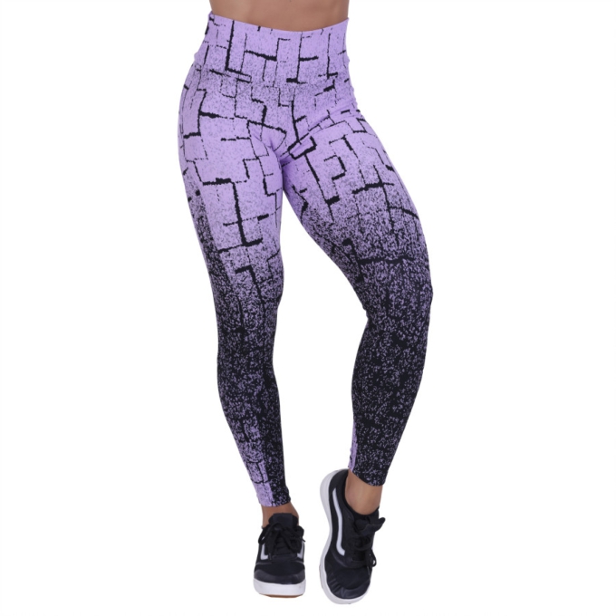 Legging Fitness Recortes Degrade Cós Alto Poliamida