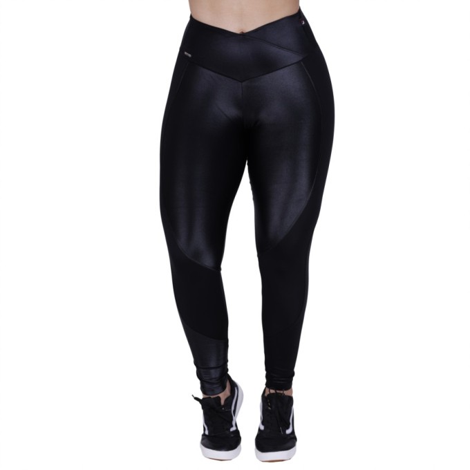 Calça legging cirre liso poliamida cós transpasse