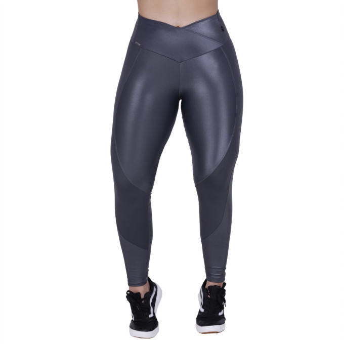 Calça legging cirre liso poliamida cós transpasse