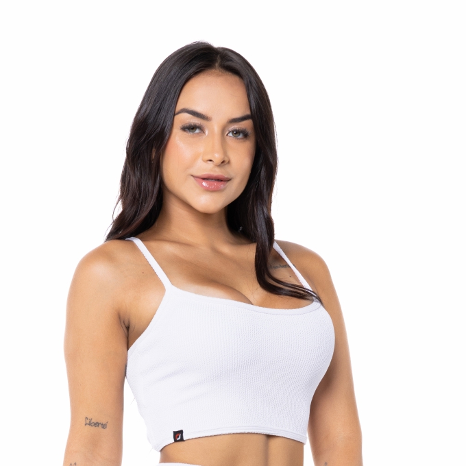 Top Fitness Camiseta Poliamida Textura Relevo Tiras nas Costas