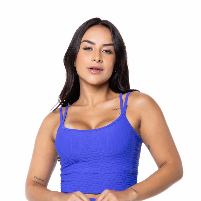 Top fitness feminino camiseta poliamida textura relevo