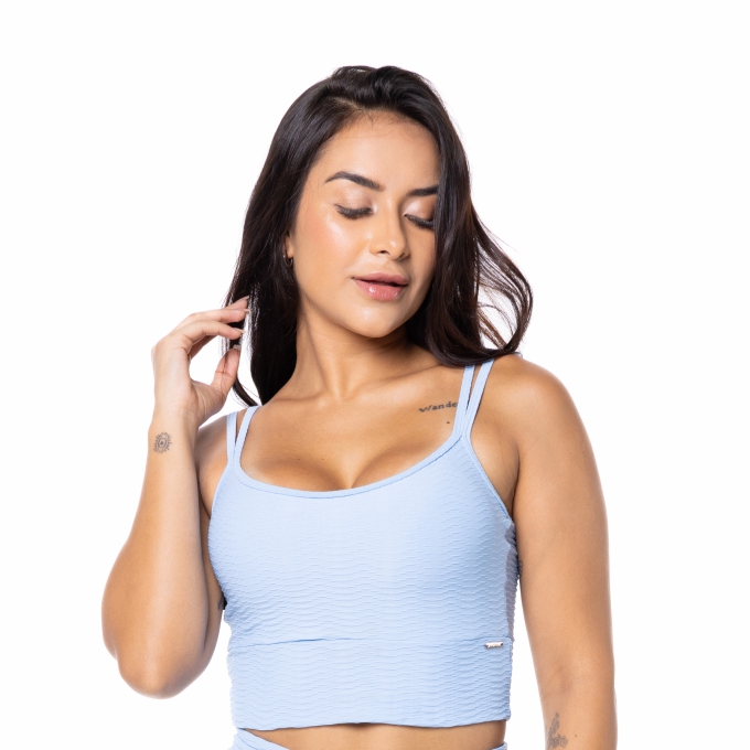 Top fitness feminino camiseta poliamida textura relevo