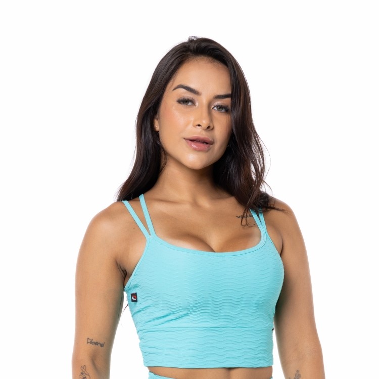 Top fitness feminino camiseta poliamida textura relevo