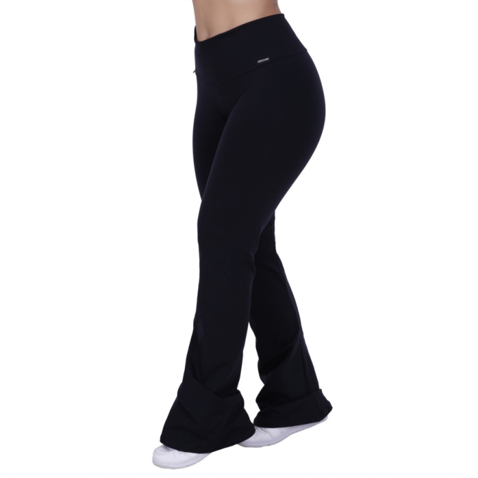 Calça Flare Feminina Poliamida Suplex Liso Cós Alto